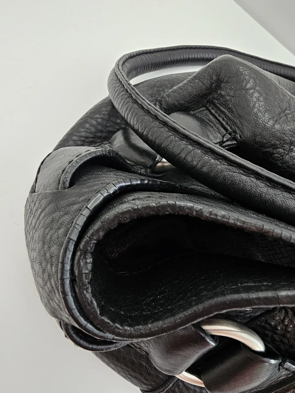 Cole Haan Black Pebbled Leather Village Satchel Bag - Silver Hardware